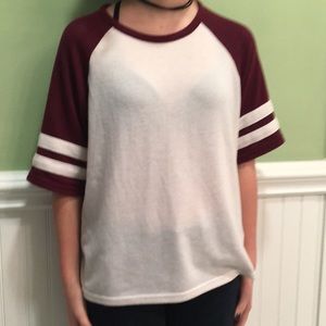 Red and white baseball t